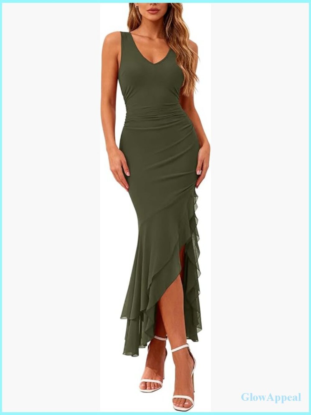 Sleeveless V-Neck Ruched Bodycon Maxi Dress Cocktail Party